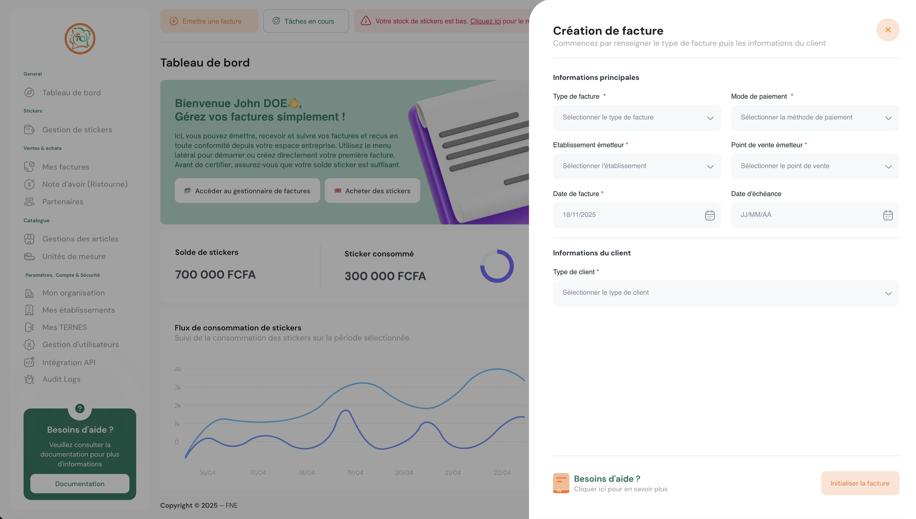Formulaire de création de facture