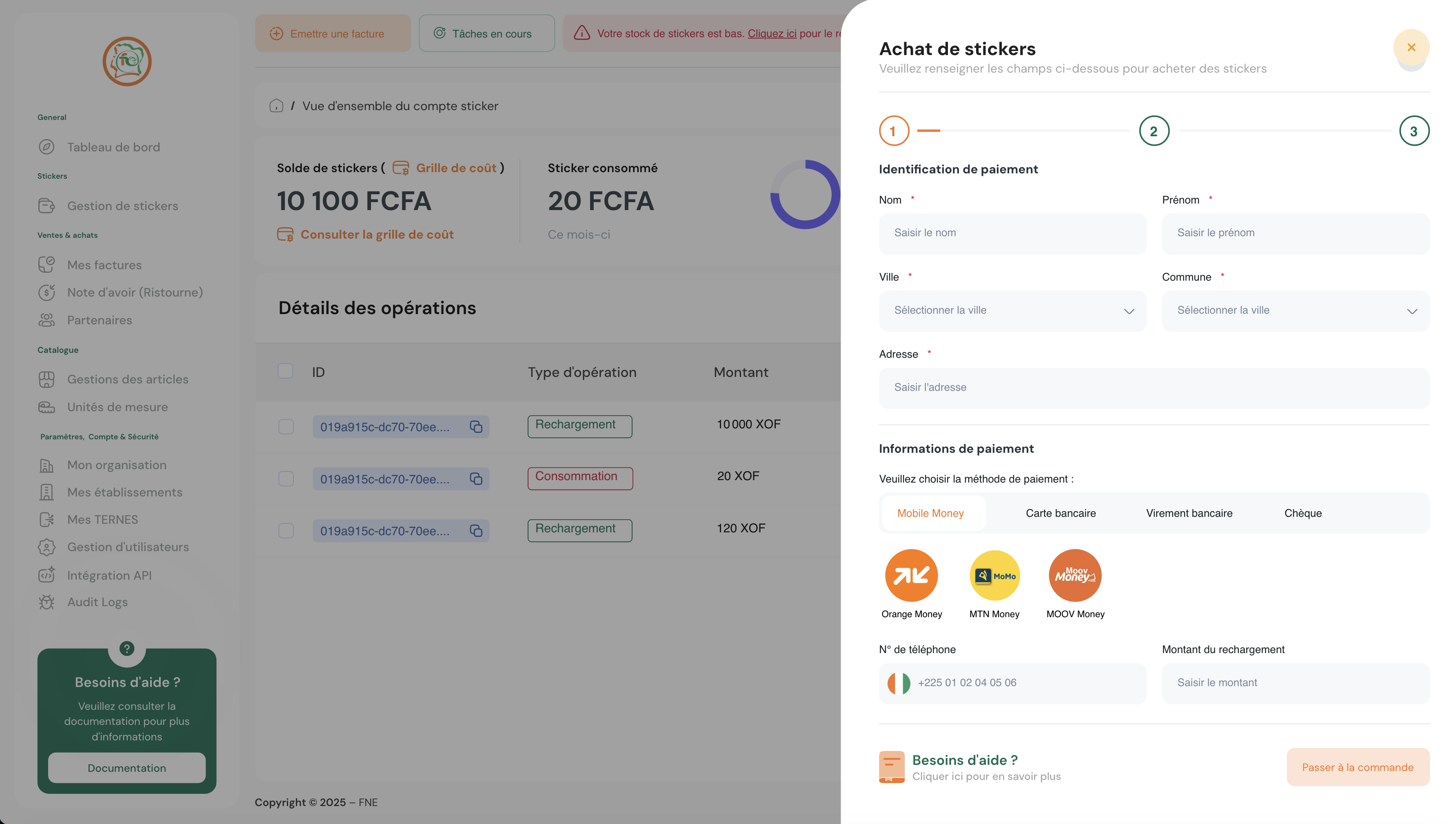 Processus d'achat de stickers